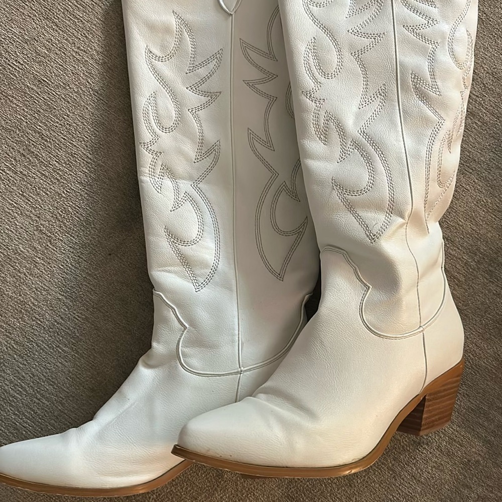 White Knee-High Boutique Cowgirl Boots